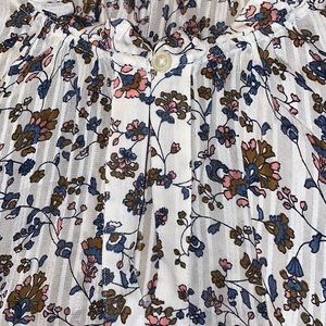 Loft Cream and floral EUC ruffle long sleeve blouse